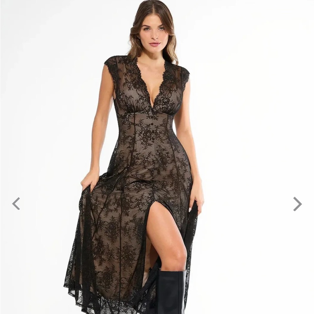 Popilush shapewear boho floral lace front slit maxi dress